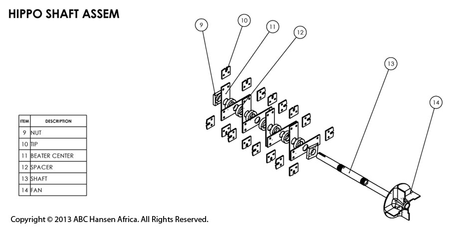 Hippo hammer mill shaft drawing